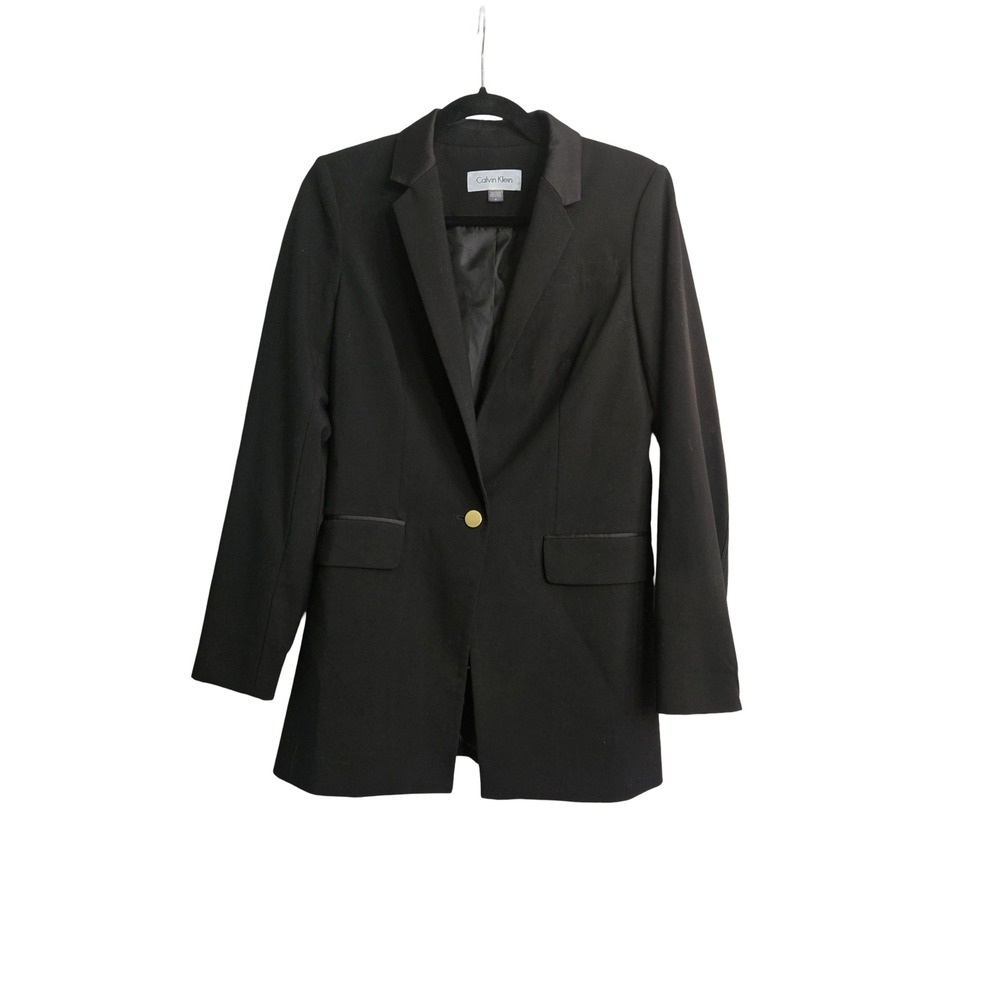 Calvin Klein Black Single Button Blazer with‎ Gold Detail and Back Trim Size 4